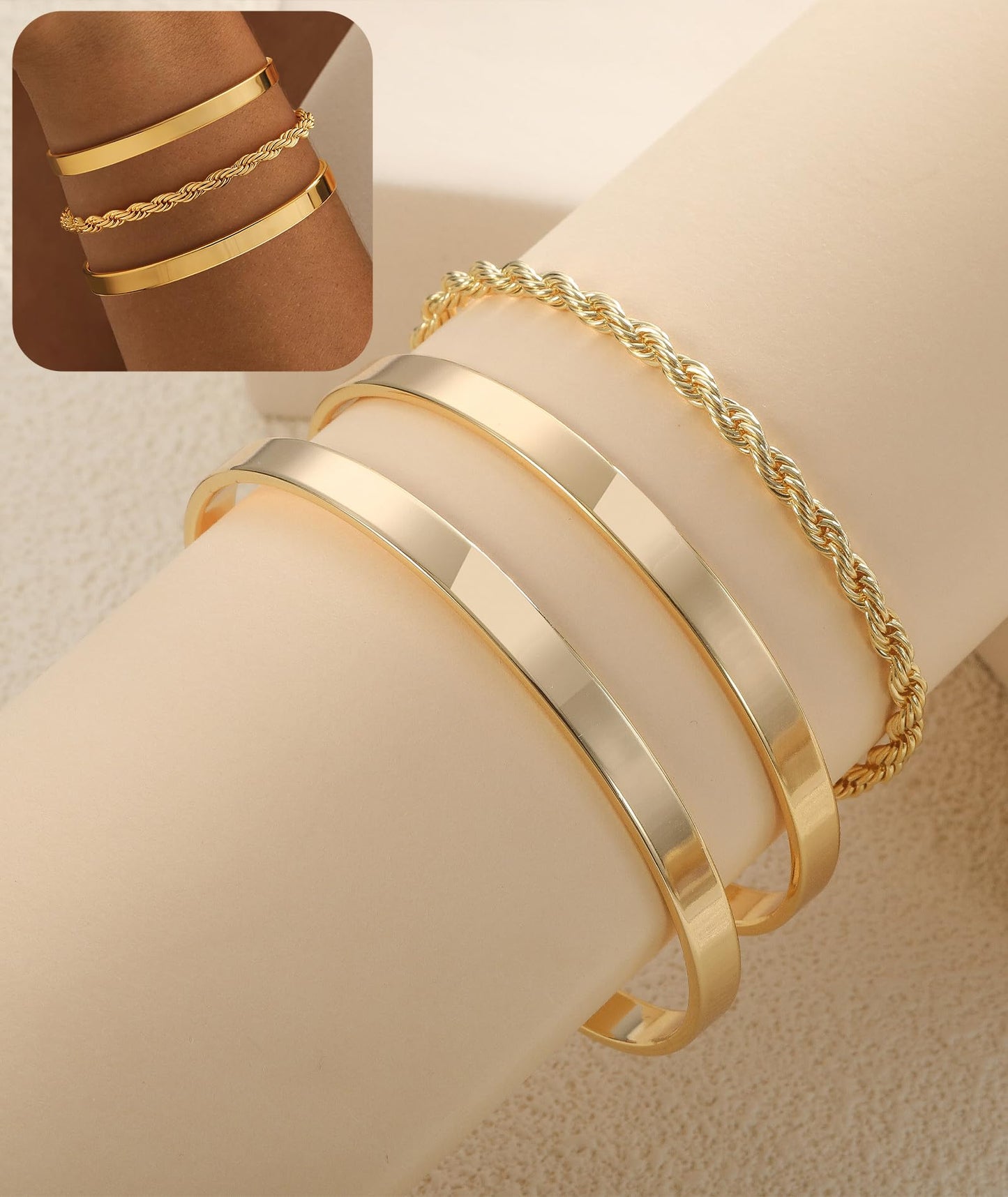 ZOERAY Silver Gold Bangle Bracelets for Women Non Tarnish 14k Gold Plated Stackable Cuff Bracelets for Women Trendy Cubic Zirconia Stainless Steel Chunky Bracelet Stack Set Waterproof Jewelry Gifts