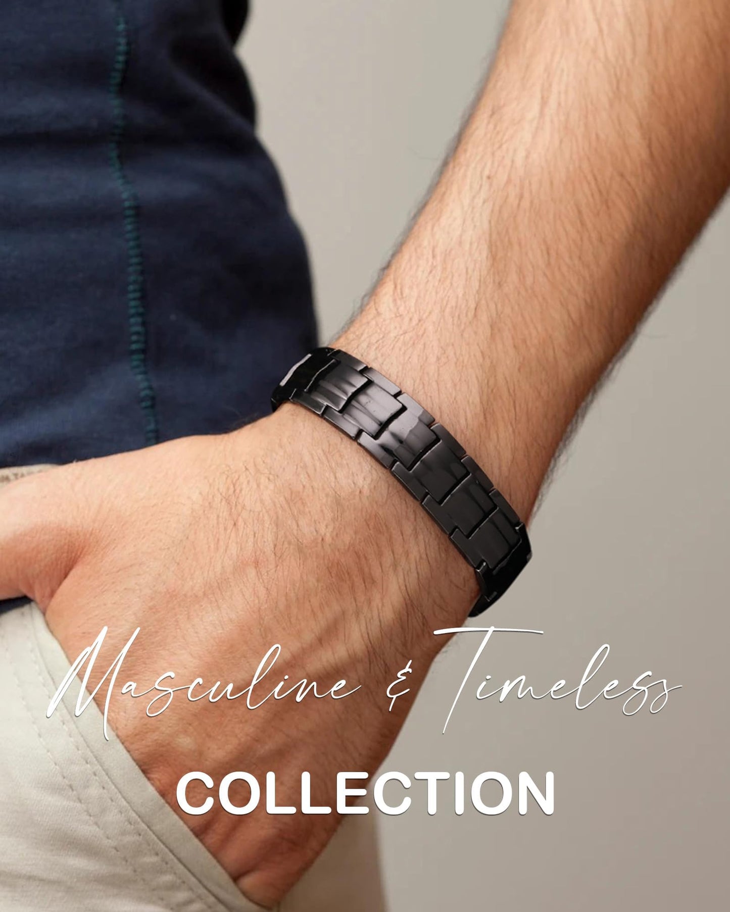 Feraco Copper Bracelet for Men 4 Elements Magnetic Bracelets Elegant 99.99% Solid Copper Jewelry with Magnets (Black)