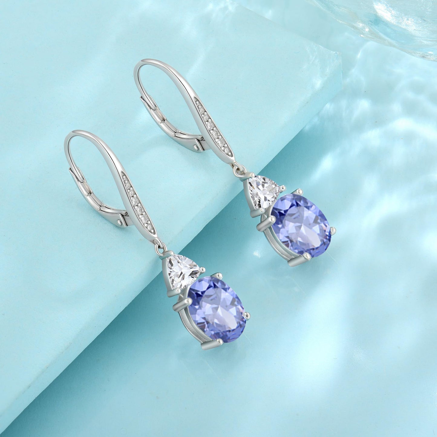 Rocayi Oval Tanzanite Earrings for Women 925 Sterling Silver Dangle Drop Leverback Earrings December Birthstone Jewelry for Her