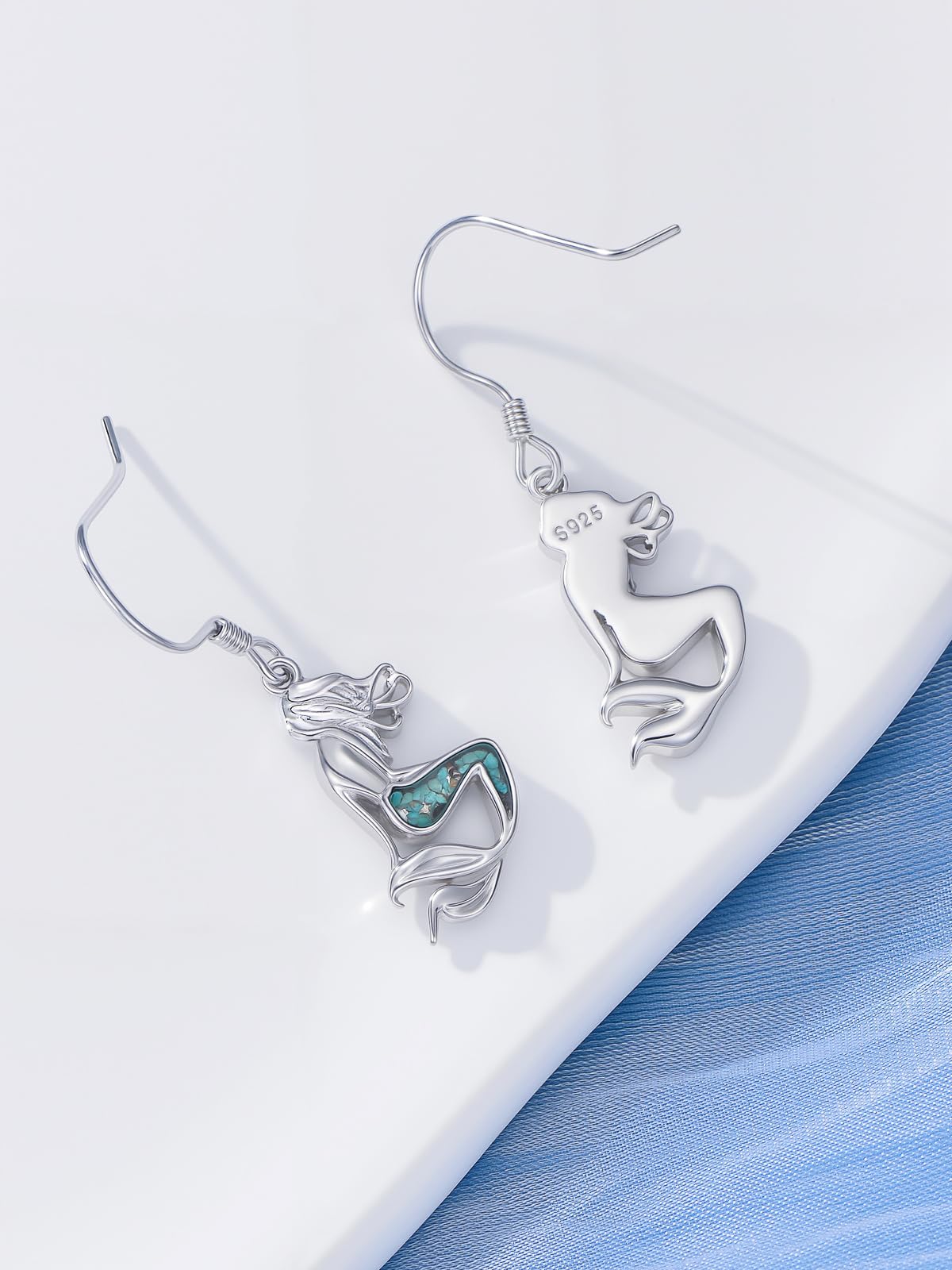 HPQQ Mermaid Earrings 925 Sterling Silver Turquoise Mermaid Dangle Earrings Ocean Beach Themed Jewelry Mother's Day Jewelry Gifts for Women