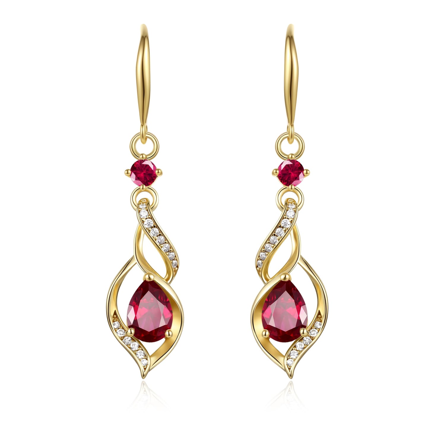 FANCIME 14K Gold Plated July Birthstone Dangle Earrings for Women Teardrop Ruby Earrings S925 Sterling Silver infinity Love Birthday Gifts for Mom Women