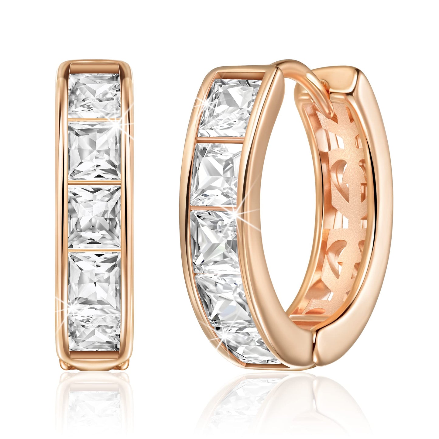 Linawe Hoop Stud Earrings for Women Trendy, Moissanite Earrings Rose Gold, Cubic Zirconia Tragus Piercing Huggie Earrings, Helix Small Mini Chunky Tiny Hoop Cartilage Earrings
