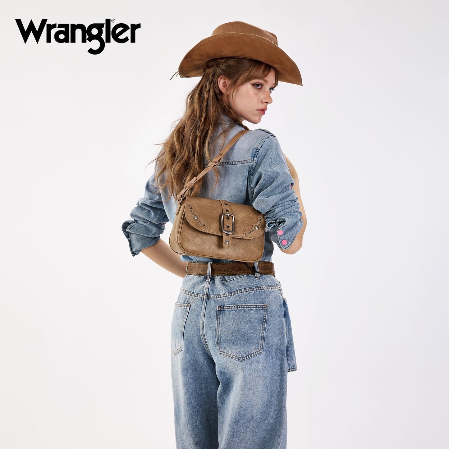 Wrangler Shoulder Bag for Women, Western Purses Small Hobo Handbags Clutch Cowgirl Vintage Retro Underarm Purse with Crossbody Strap WG528-2003KH