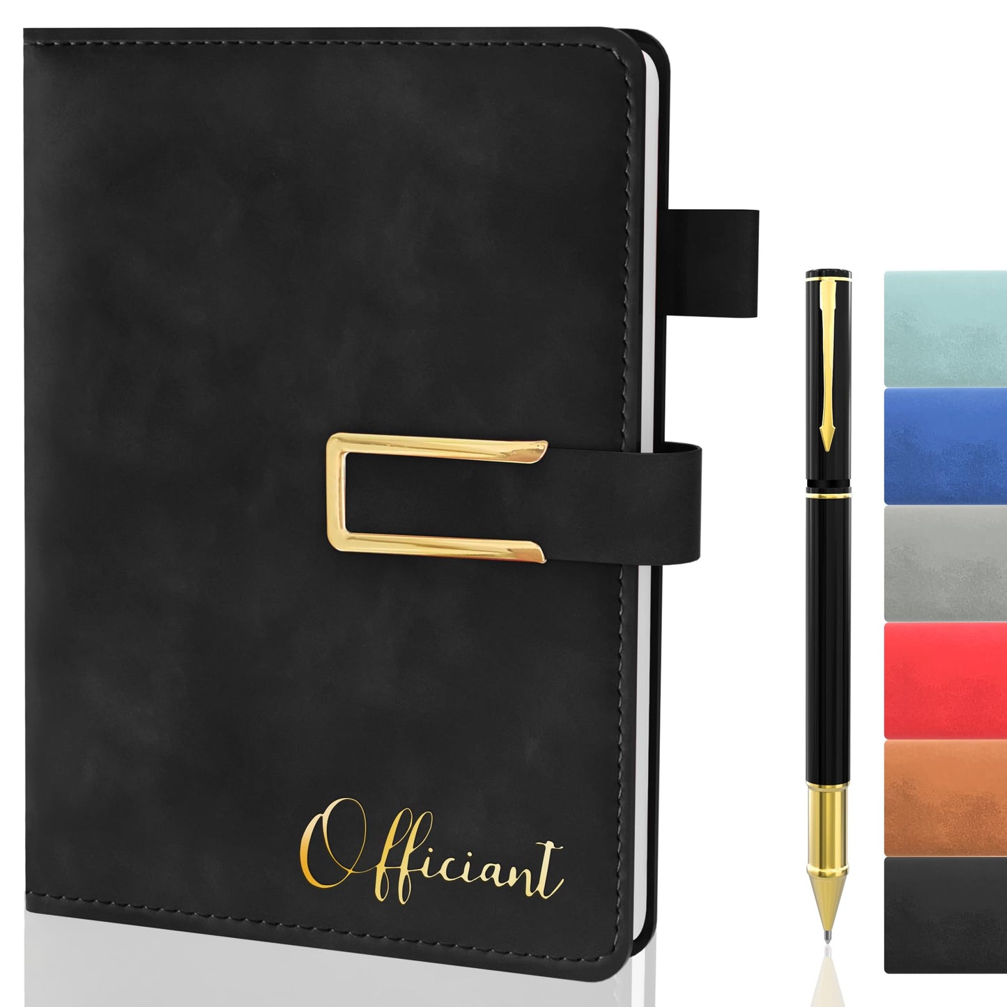 Mousbull Wedding Officiant Book with Pen, 200 Pages A5 Lined Leather Wedding Journal Notebook, Pastor Ministers Sermon Officiant Gifts for Wedding Day Ceremony Proposal- Black