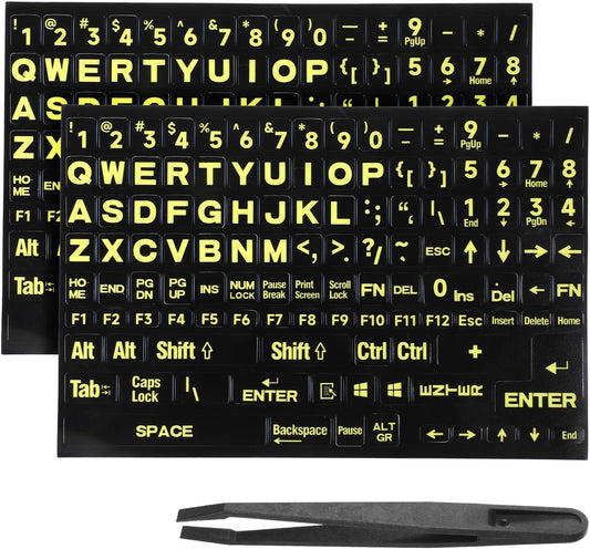 Qulkws 2 PCS Universal English Large Lettering Keyboard Stickers, English Keyboard Stickers, Big Bright Yellow