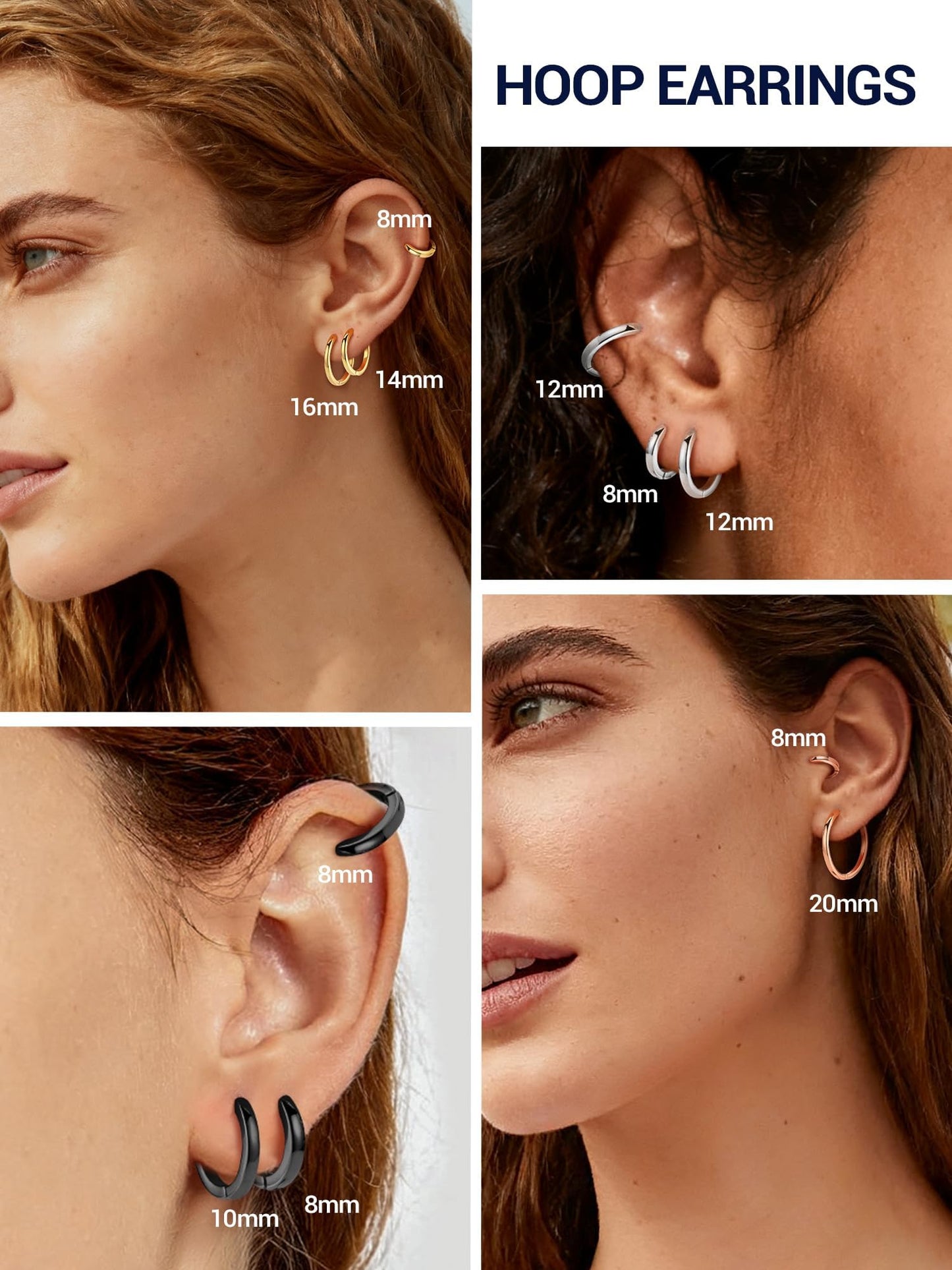 Gold Hoop Earrings For Women Hoops Earring Hypoallergenic 8mm Tiny Huggie Jewelry Non Tarnish Cartilage Piercing Waterproof Ear Earings