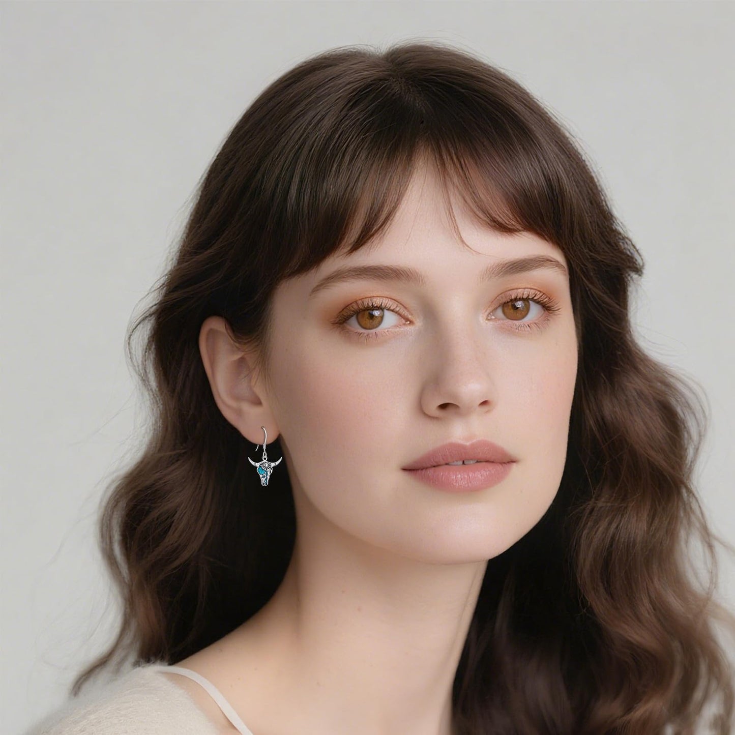 KoyeKei Cow Skull Earrings for Cowgirl Cowboy Sterling Silver Texas Longhorn Cactus Turquoise Dangling Drop Earrings Western Jewelry Country Christmas Graduation Gifts for Women