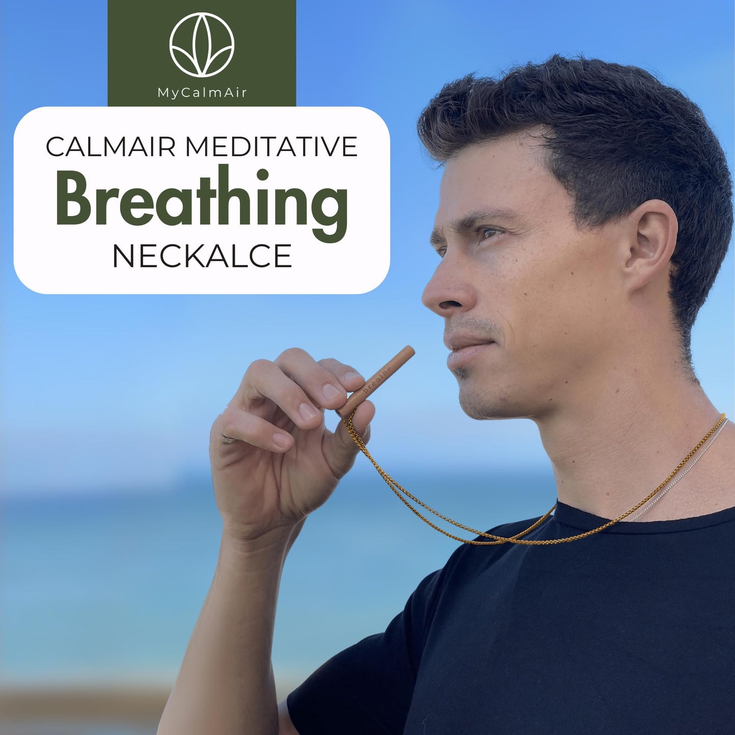 MyCalmAir Bamboo Breathing Necklace for Meditation, Mindfulness Tool, Stress Reducer, Eco-Friendly Breathe Pendant, Portable Relaxation Gift for Men & Women (Rose Gold)