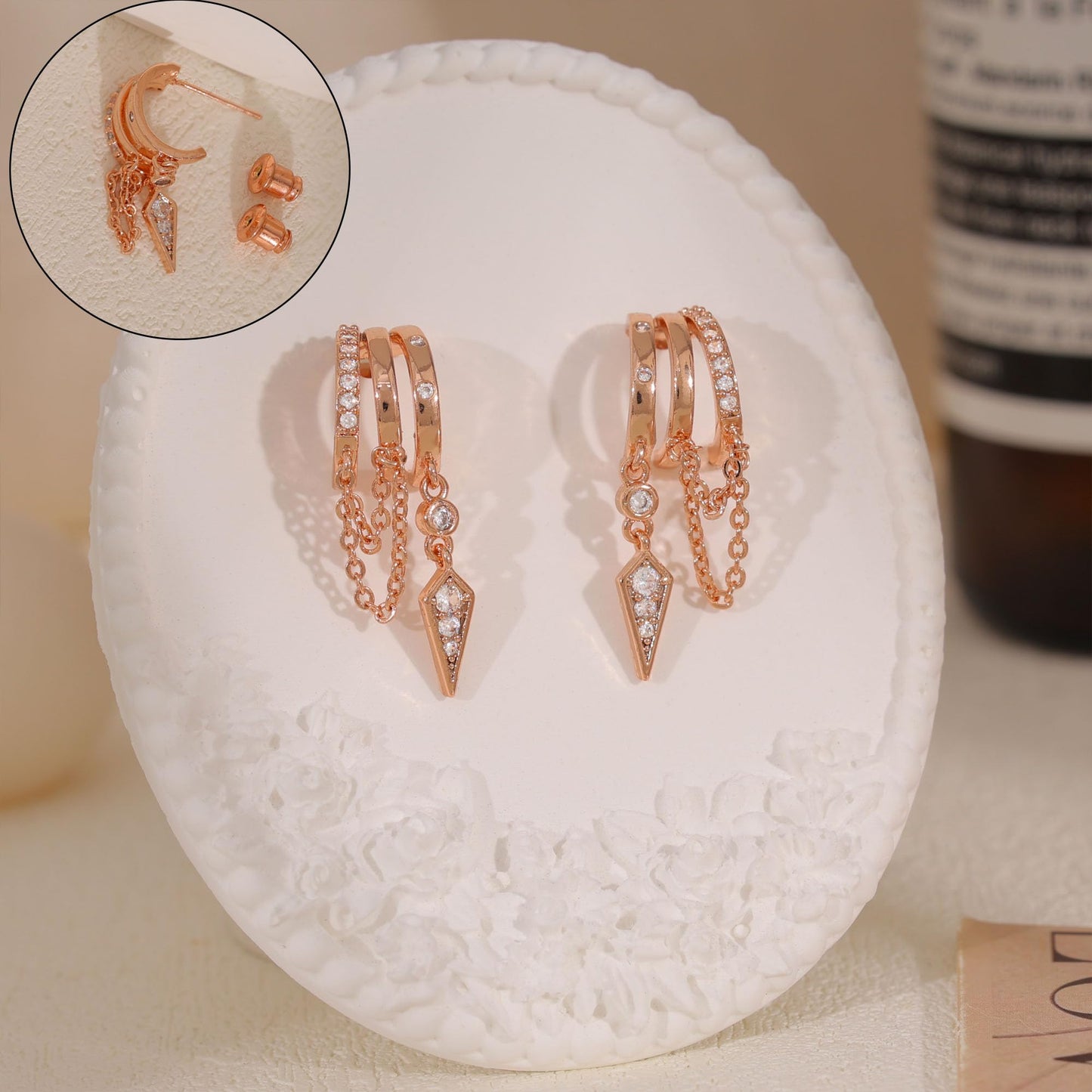 SELSHE Rose Gold Earrings for Women,Long Dangle Drop Earrings Hypoallergenic Statement Hoop Earrings for Women Trendy Rose Jewelry Women's Accessories