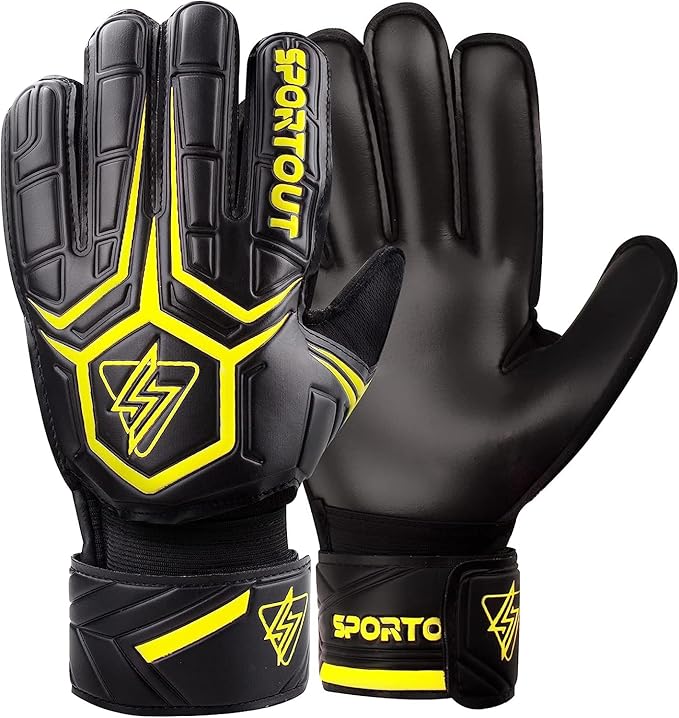 Sportout Goalie Gloves, Goalkeeper Gloves with Finger Protection, Breathable Soccer Goalie Gloves, 4mm Latex, for Kids Youth and Adult