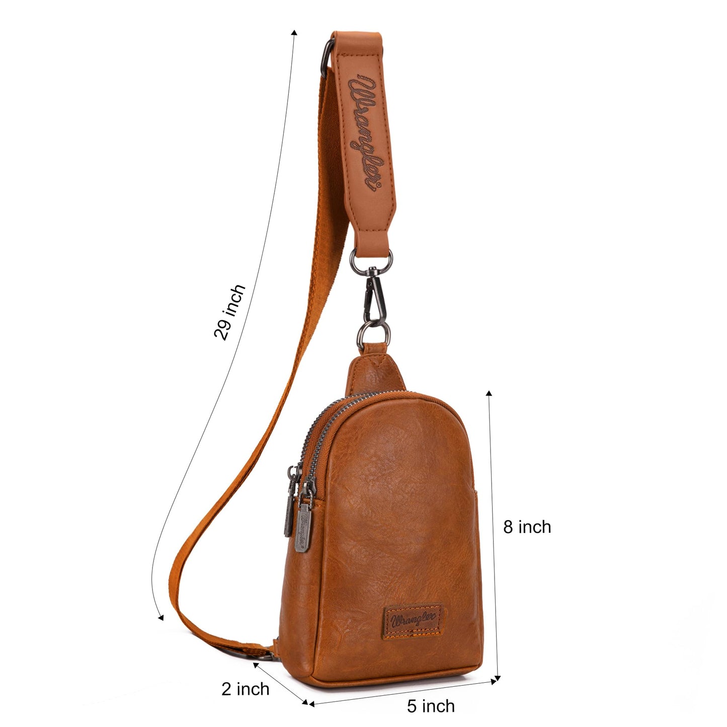 Wrangler Small Sling Bag for Women, Leather Crossbody Bags Cross Body Purse Fanny Packs with Adjustable Strap, WG-HB-87-210-LBR