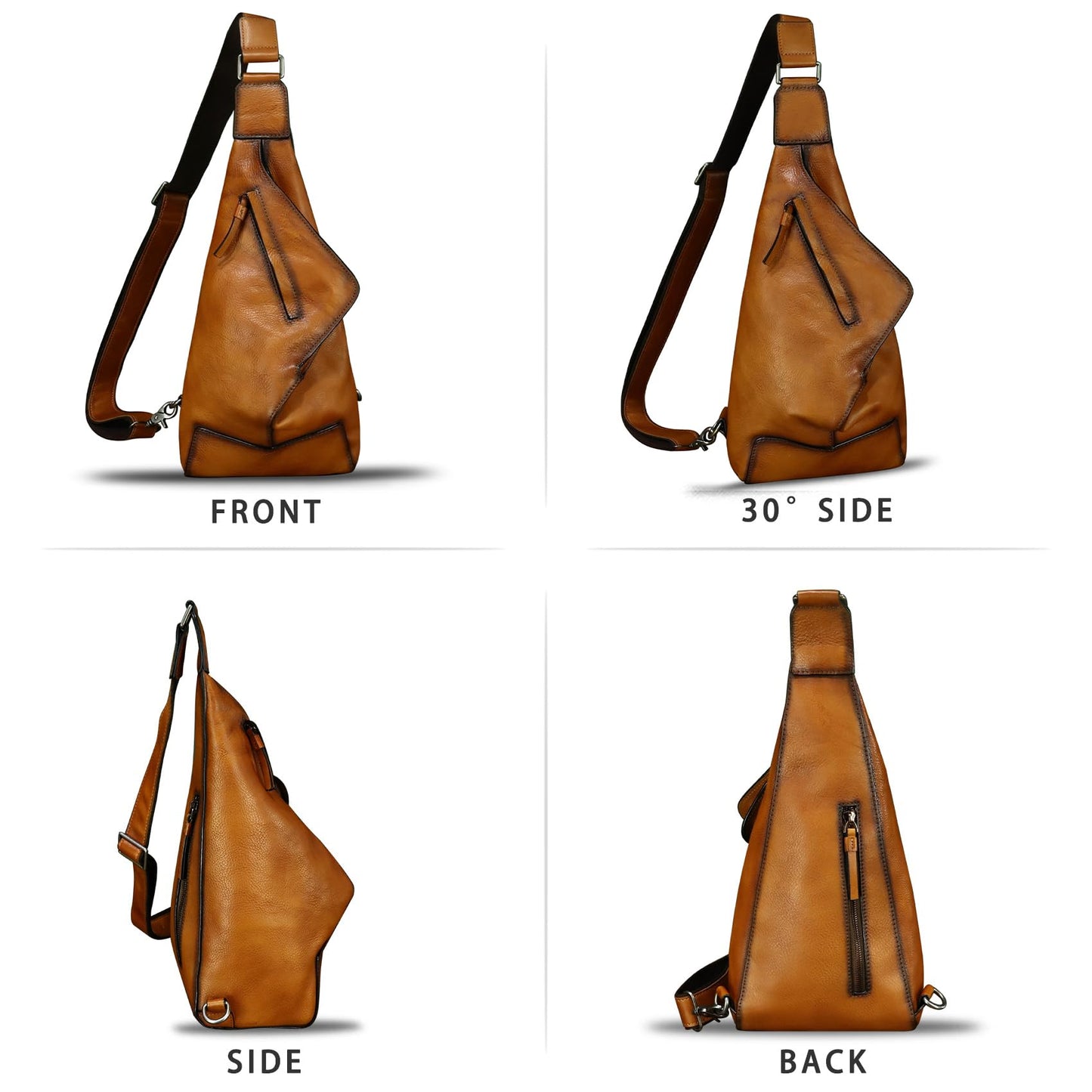 Genuine Leather Sling Bag for Men and Women Vintage Desinger Chest Over Shoulder Crossbody Bag Sling Backpack Purse (Brown)