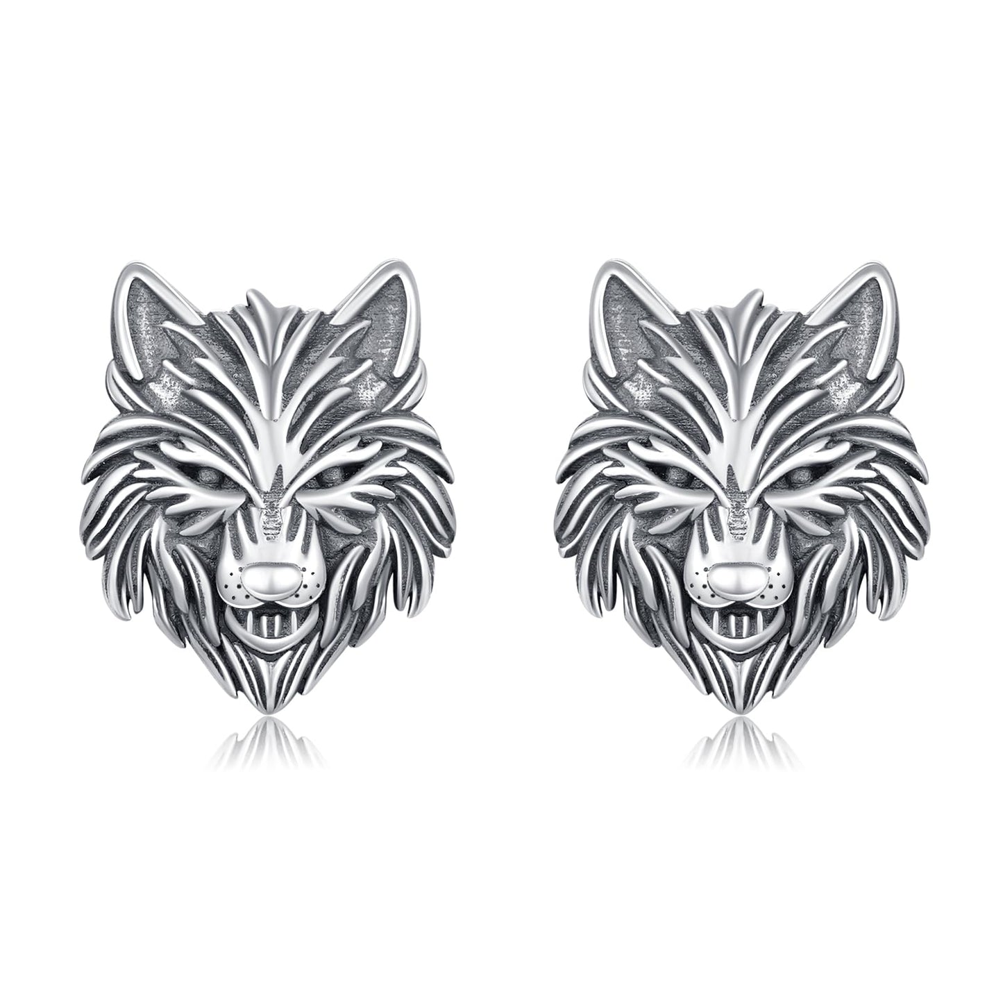 YueYuan Wolf Earrings for Men 925 Sterling Silver Wolf Head Earrings Animal Jewelry Gift for Birthday Graduation Christmas