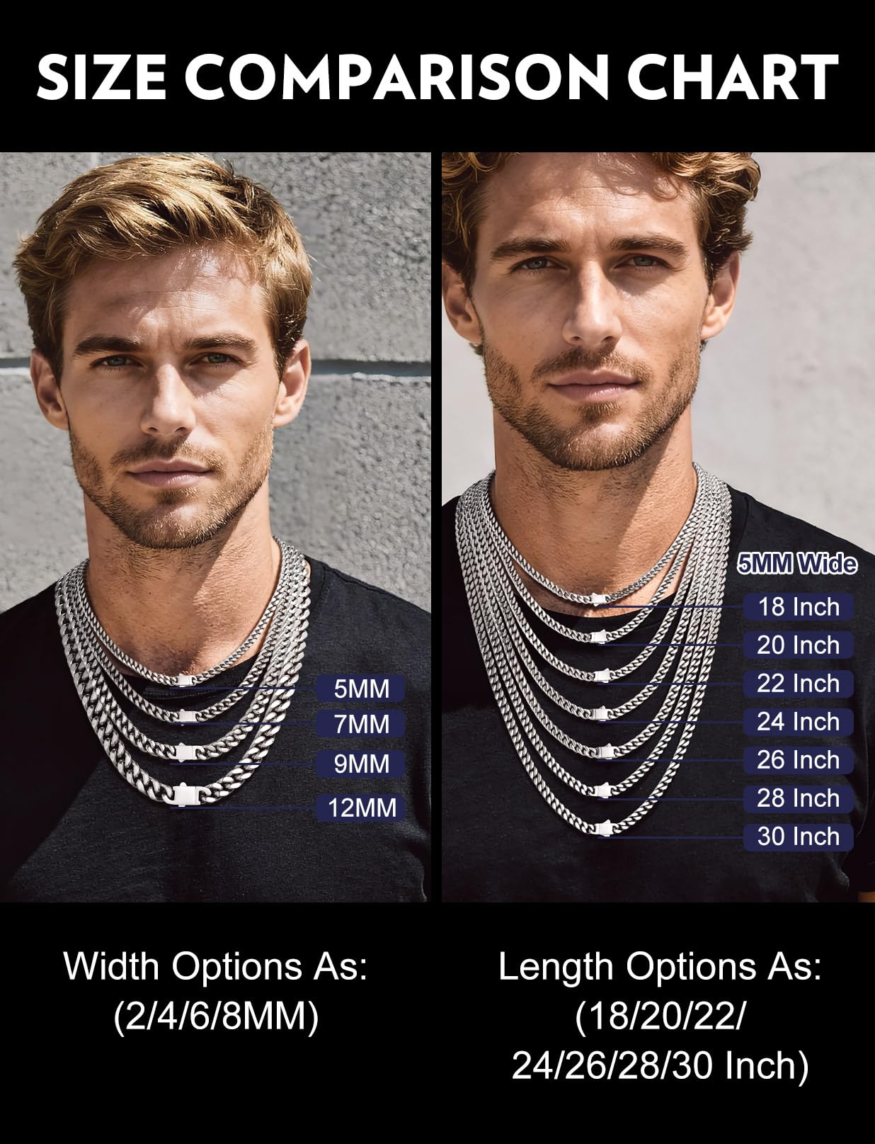 Bandmax 5MM Cuban Link Chain for Men 20 Inch Stainless Steel Hip Hop Miami Chains Cadena De Hombre Mens Bikers Cuban Link Chain Gift for Father Husband Son