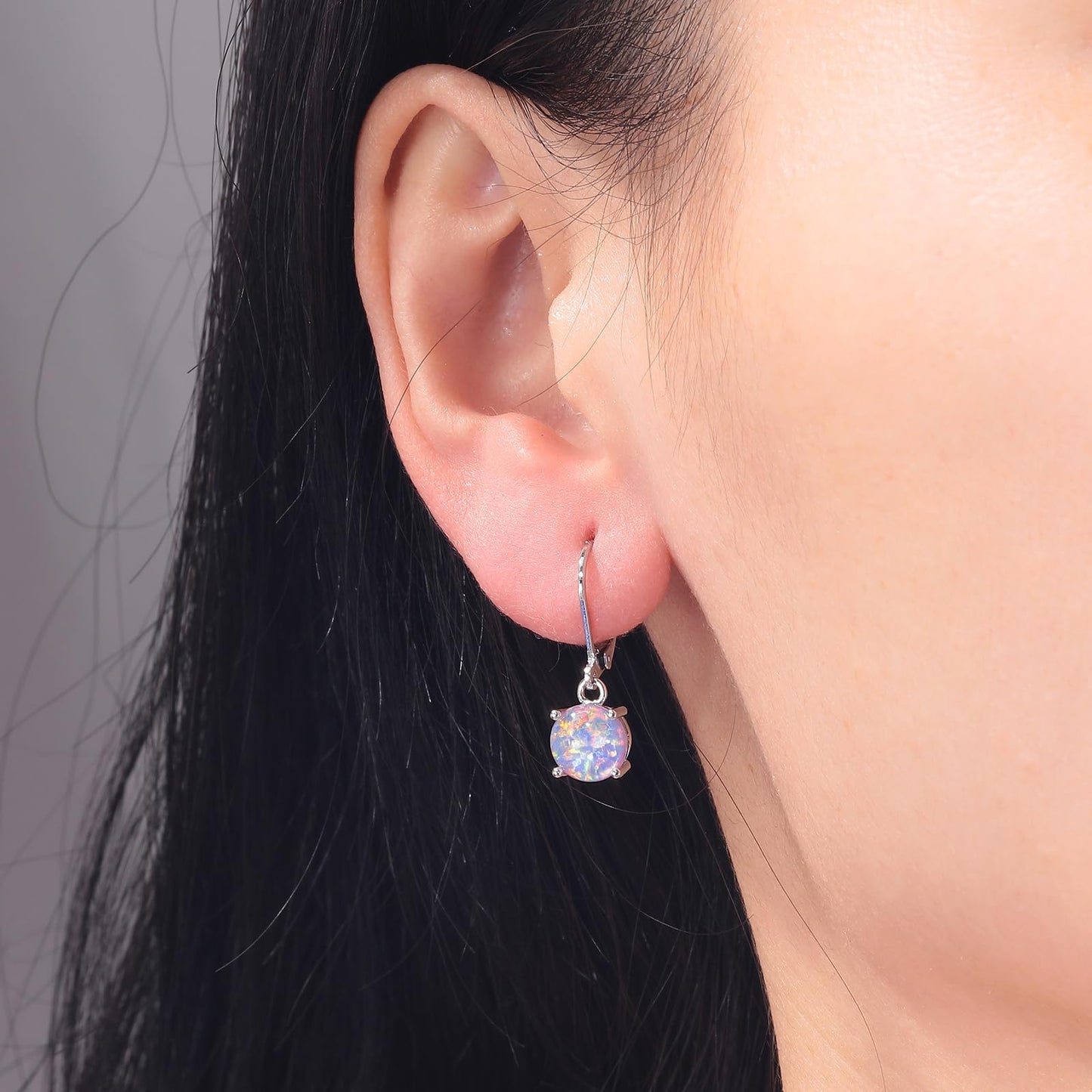 CiNily Round-Cut Opal Dangle Earrings for Women Hypoallergenic Purple Fire Opal Rhodium Plated Leverback Gemstone Drop Earrings Jewelry Birthday