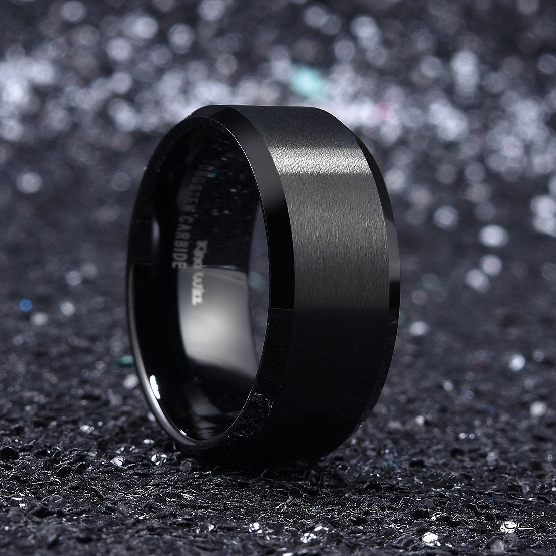 King Will Basic 6mm 7mm 8mm 9mm 10mm Men, Women Wedding Black Tungsten Ring Matte Finish Beveled Polished Edge Comfort Fit (10mm, 6)