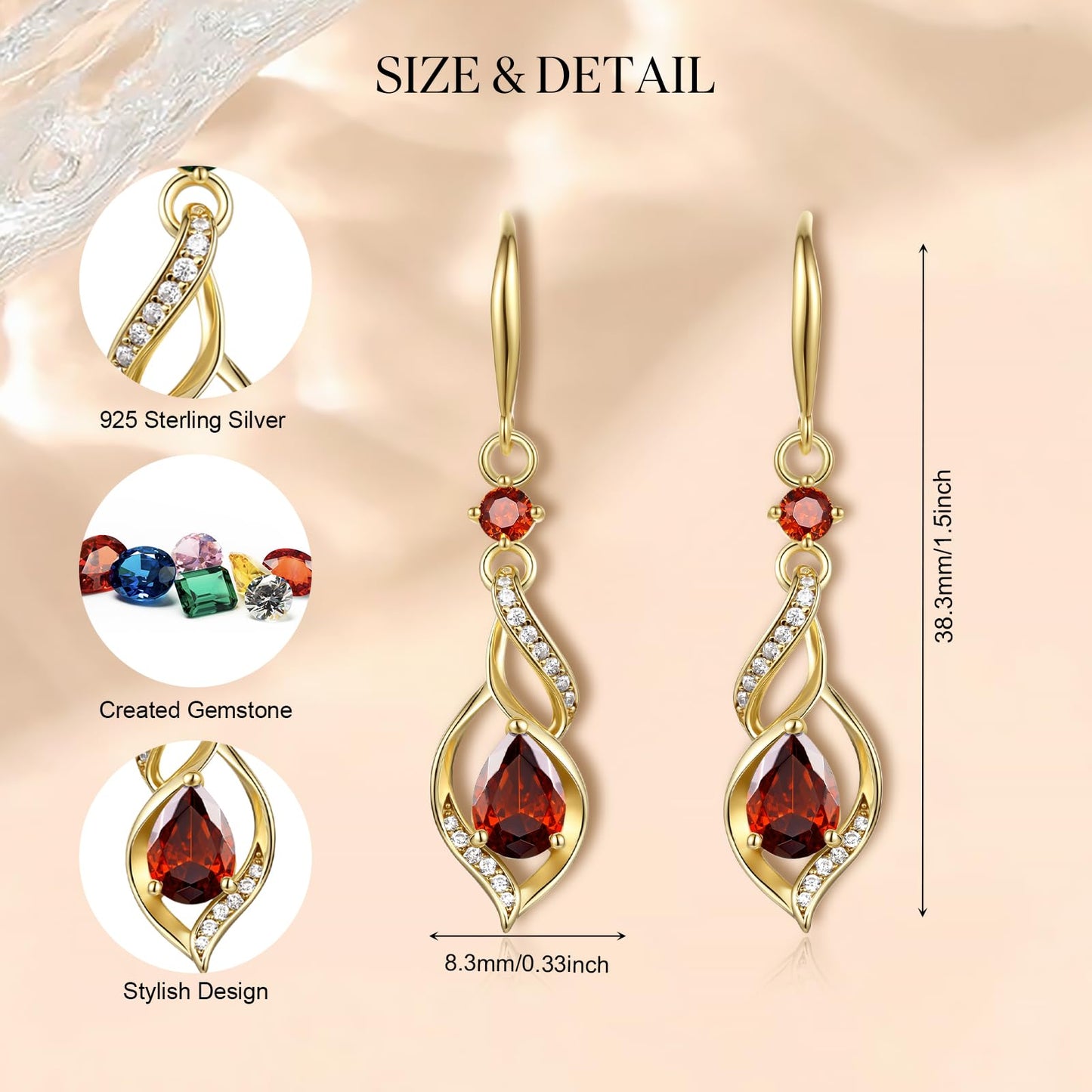 FANCIME 14K Gold Plated January Birthstone Dangle Earrings for Women Teardrop Garnet Earrings S925 Sterling Silver infinity Love Birthday Gifts for Mom Women