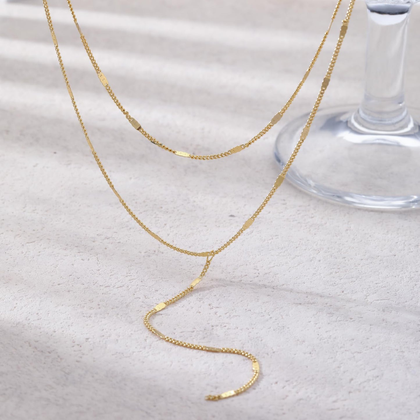 Pancert Gold Necklace for Women, Dainty Long Necklace 14k Gold Plated/Silver Y-Shaped Pendant Trendy Layered Cz Beaded Chain Lip chain Drop Necklaces for Women Gift Jewelry