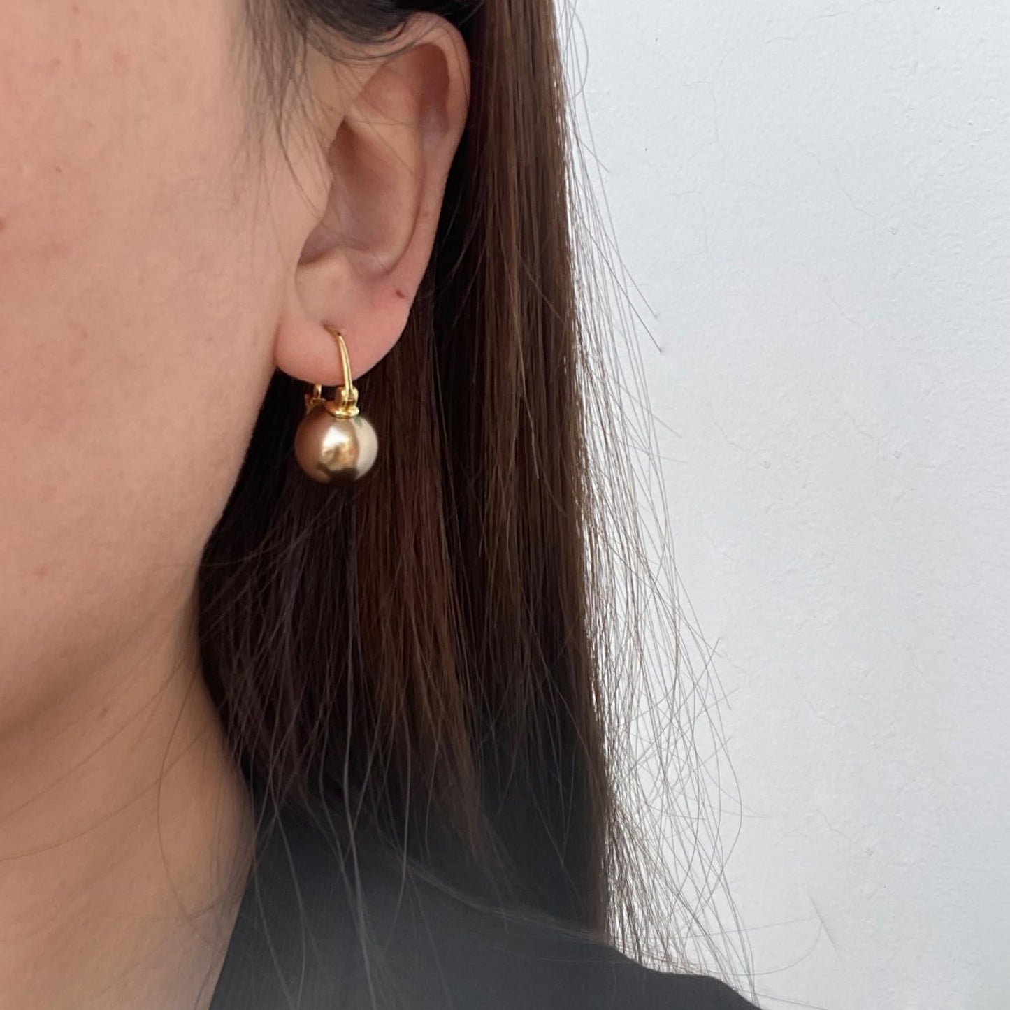 OwMell Elegant 925 Sterling Silver Pearl Drop Earrings Dangle Stud Gold Plated Earrings for Women Large Size 12mm - Champagne Gold