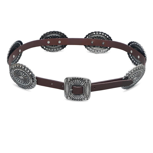 Alavuss Womens Western Concho Belts Cowgirl Cowboy Faux Leather Belt Rodeo Country Concert Nashville Outfits Brown 39"