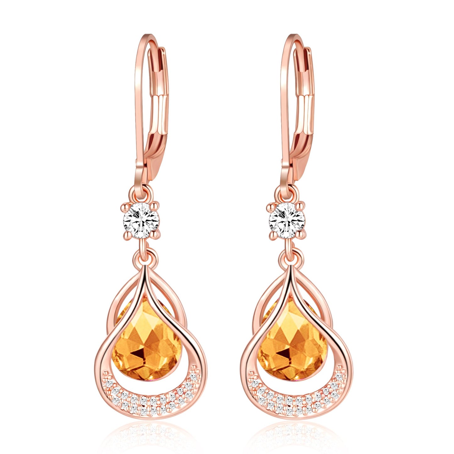Dangle Trendy Leverback Birthstone Earrings Rose Gold Plated Teardrop Dangle Earrings Jewelry Christmas Birthday Gifts for Women (Rose Gold November)