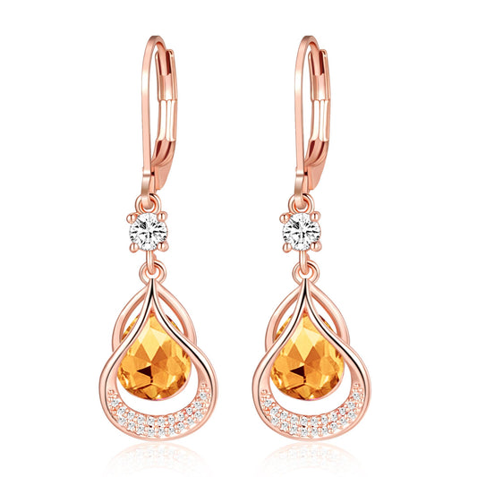 Dangle Trendy Leverback Birthstone Earrings Rose Gold Plated Teardrop Dangle Earrings Jewelry Christmas Birthday Gifts for Women (Rose Gold November)
