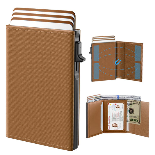 typecase Womens Wallet Card Holder: Pop Up Card Case, Genuine Leather, RFID Blocking, Slim, Minimalist, Thin, Small Size - 9-14 Card Capacity, ID Window, Cash Pocket (Caramel Tan)