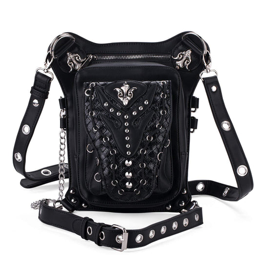 Chikencall Gothic Steampunk Waist Bag Drop Leg Arm Pack Waist Shoulder Fanny Pack Purse Pouch Black
