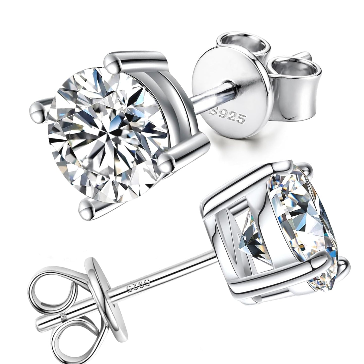 Wedding Stud Earrings for Women Men Total 2ct Moissanite - Laboratory Diamond S925 Silver Earrings Jewelry (6.5MM 1ct X2)