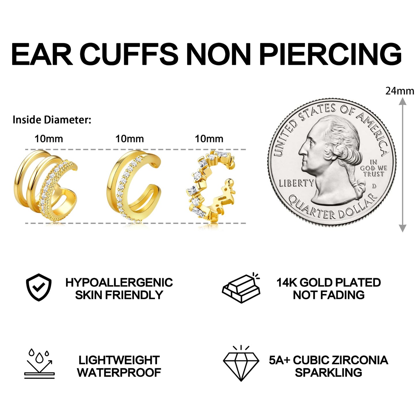 Dochais Ear Cuffs Non-Piercing Earrings for Women Cute Small Clip-On Cartilage Earring 14k Gold Plated Dainty Fake Piercings Earings Gold Style3
