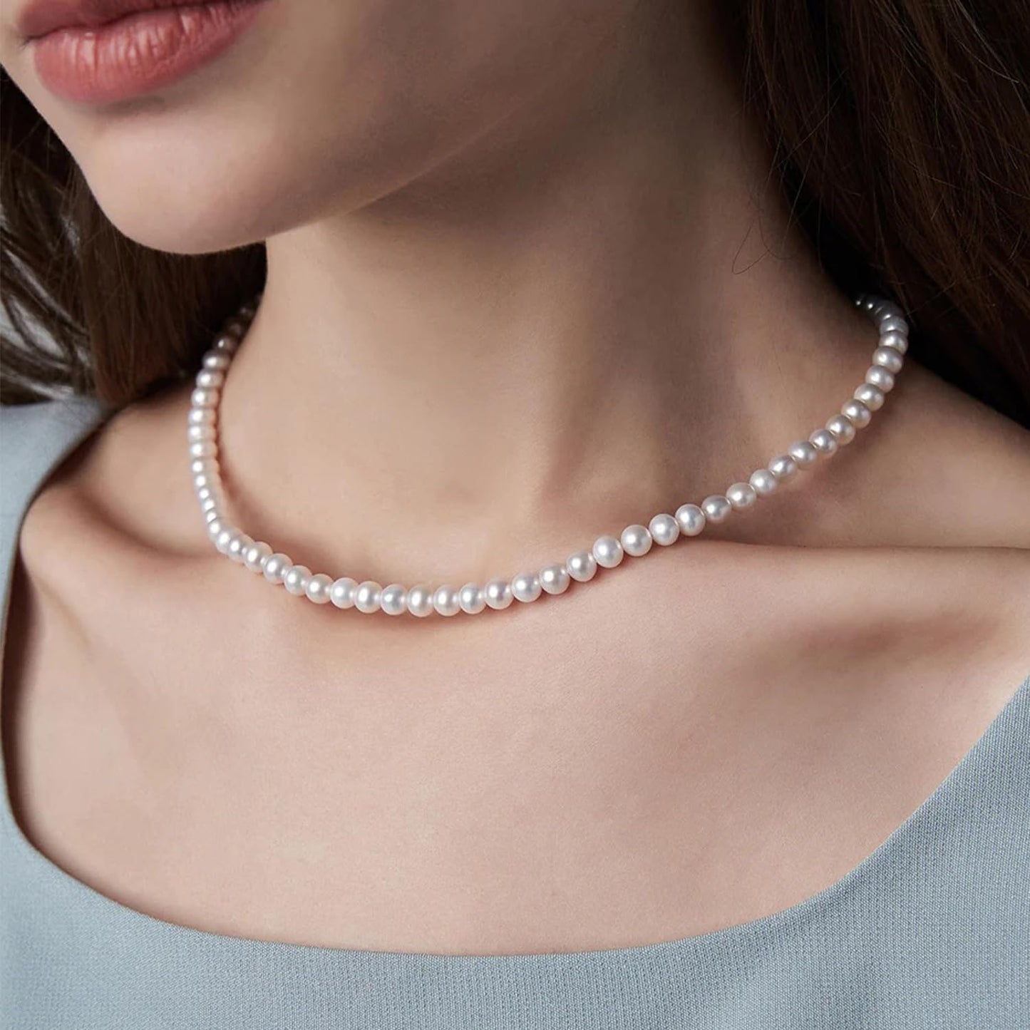 Trinckle Pearl Necklaces for Women, 6 MM White Pearl Choker Necklace 14'' Dainty Pearl Necklace as Birthday Gifts for Teens Pearl Costume Strands White Jewelry Wedding Bride Bridesmaid Gifts