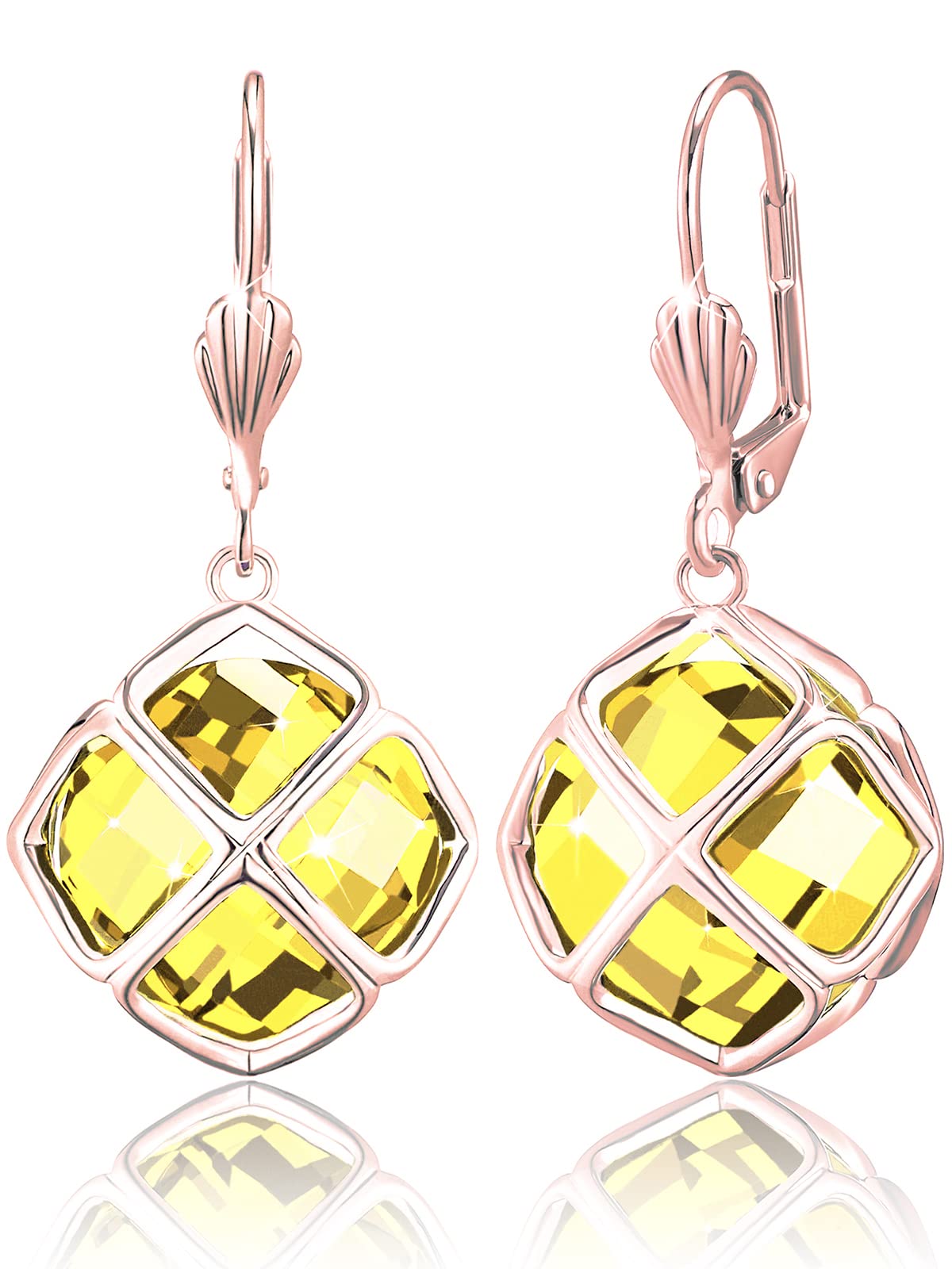 Big Yellow Crystal Dangle Earrings for Women (Nov-Citrine-Rose Gold)