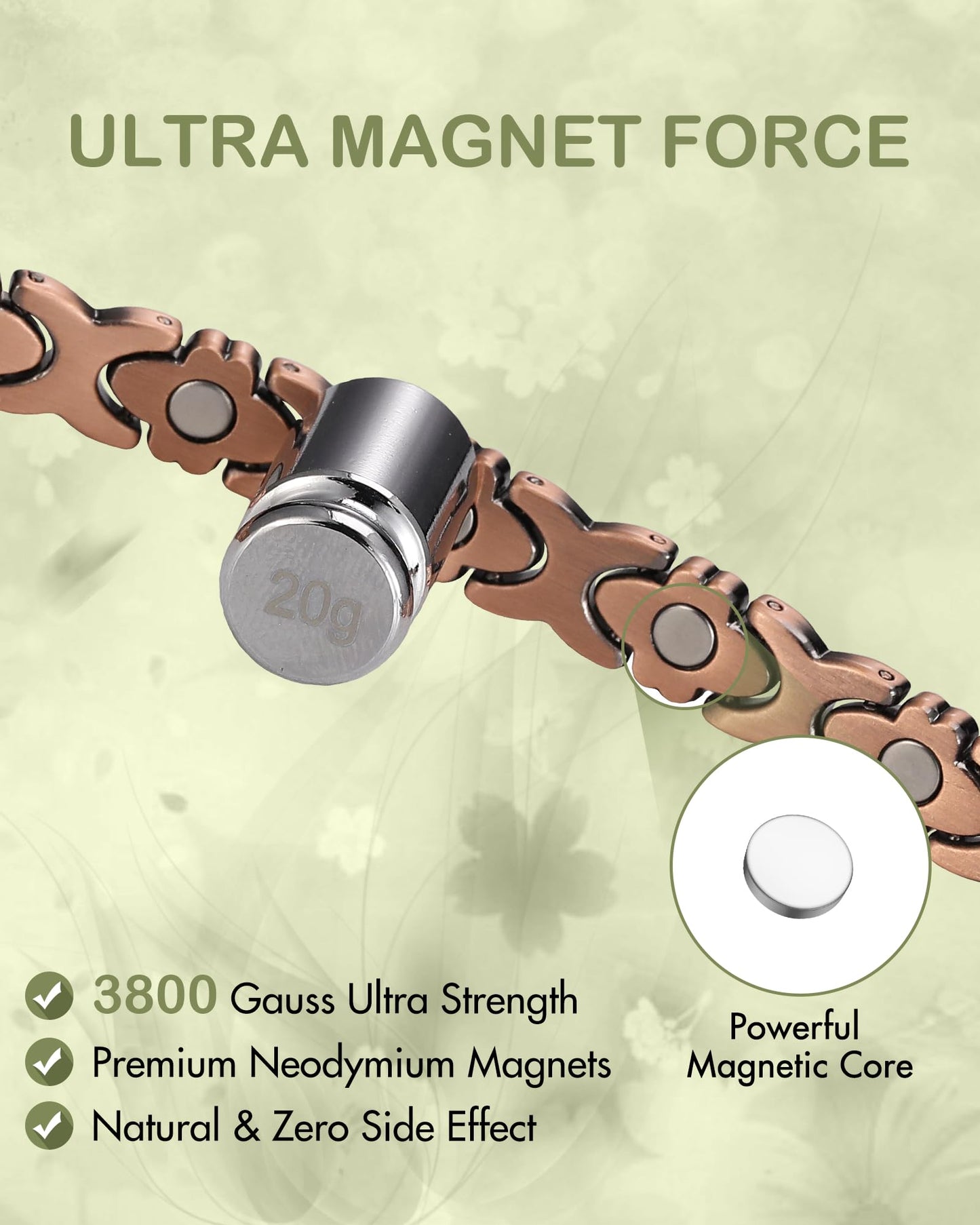 Feraco Pure Copper Bracelets for Women, Ultra Strength Magnetic Bracelet for Women with 3800 Gauss Magnet & Sparkling Cubic Zirconia, Flower Jewelry Gift, Infinite Symbol (Copper)