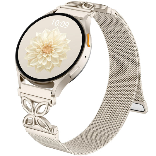 Getino Magnetic Metal Strap Compatible with Galaxy Watch 7 Band, Galaxy Watch 6 Classic Band FE 5 Pro 4 Active 2, 20mm Milanese Floral Dressy Wristband for Samsung Watch Bands Women 40mm 44mm 45mm