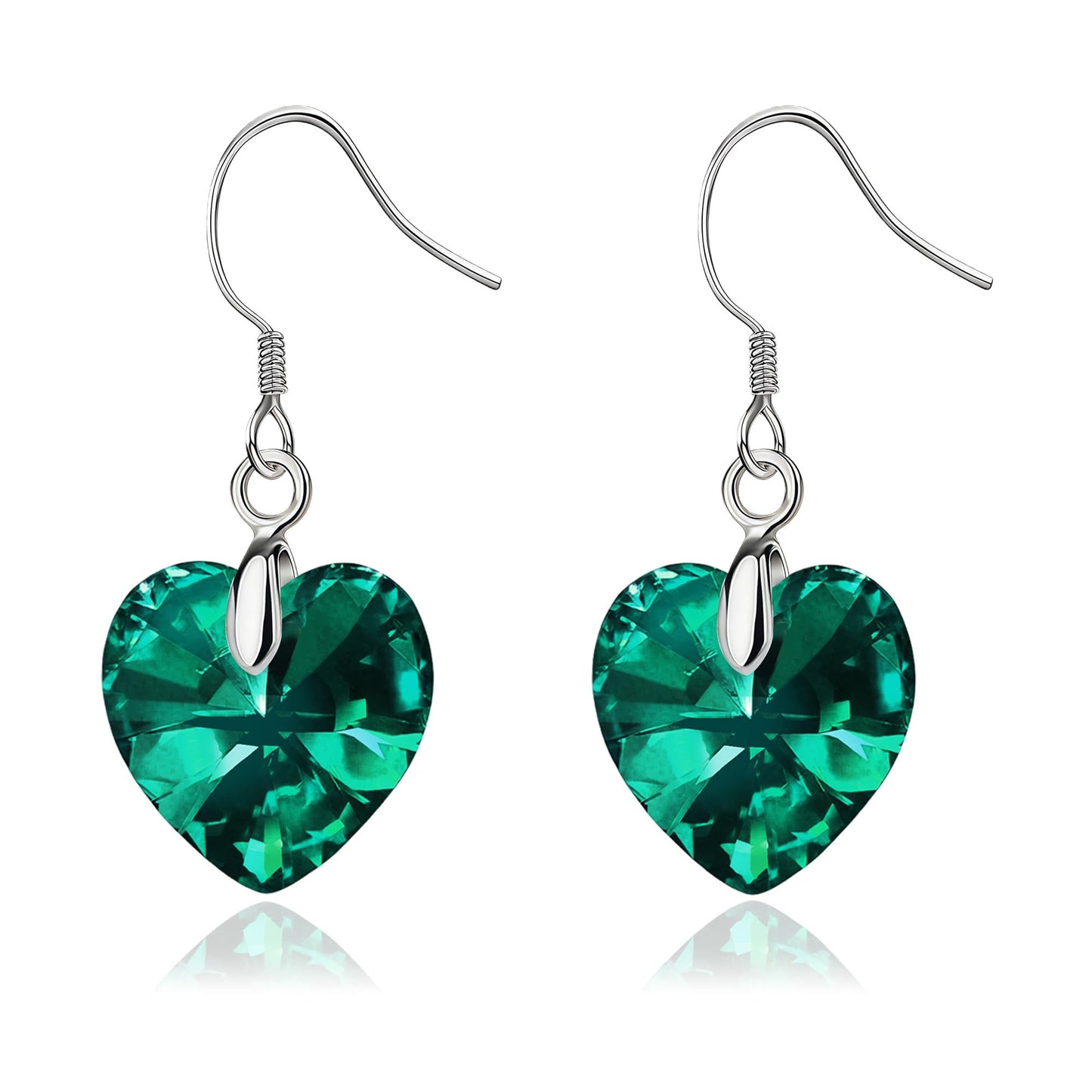 Austrian Crystal Heart Drop Dangle Earrings for Women 925 Sterling Silver Hook Hypoallergenic Earring (Emerald)