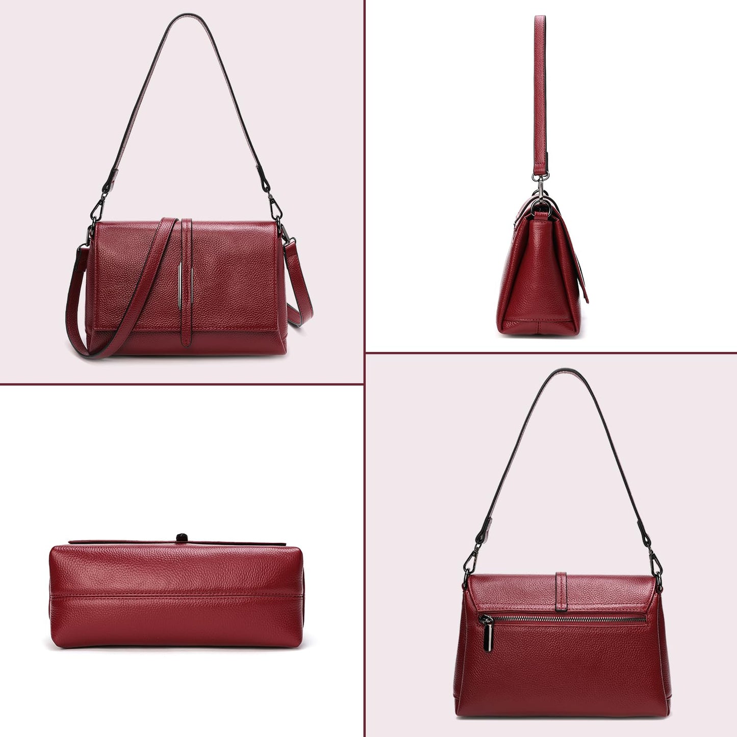 SHESTORY Women Genuine Leather Shoulder Bags Classic Crossbody Purses for Lady Handbag (Wine)