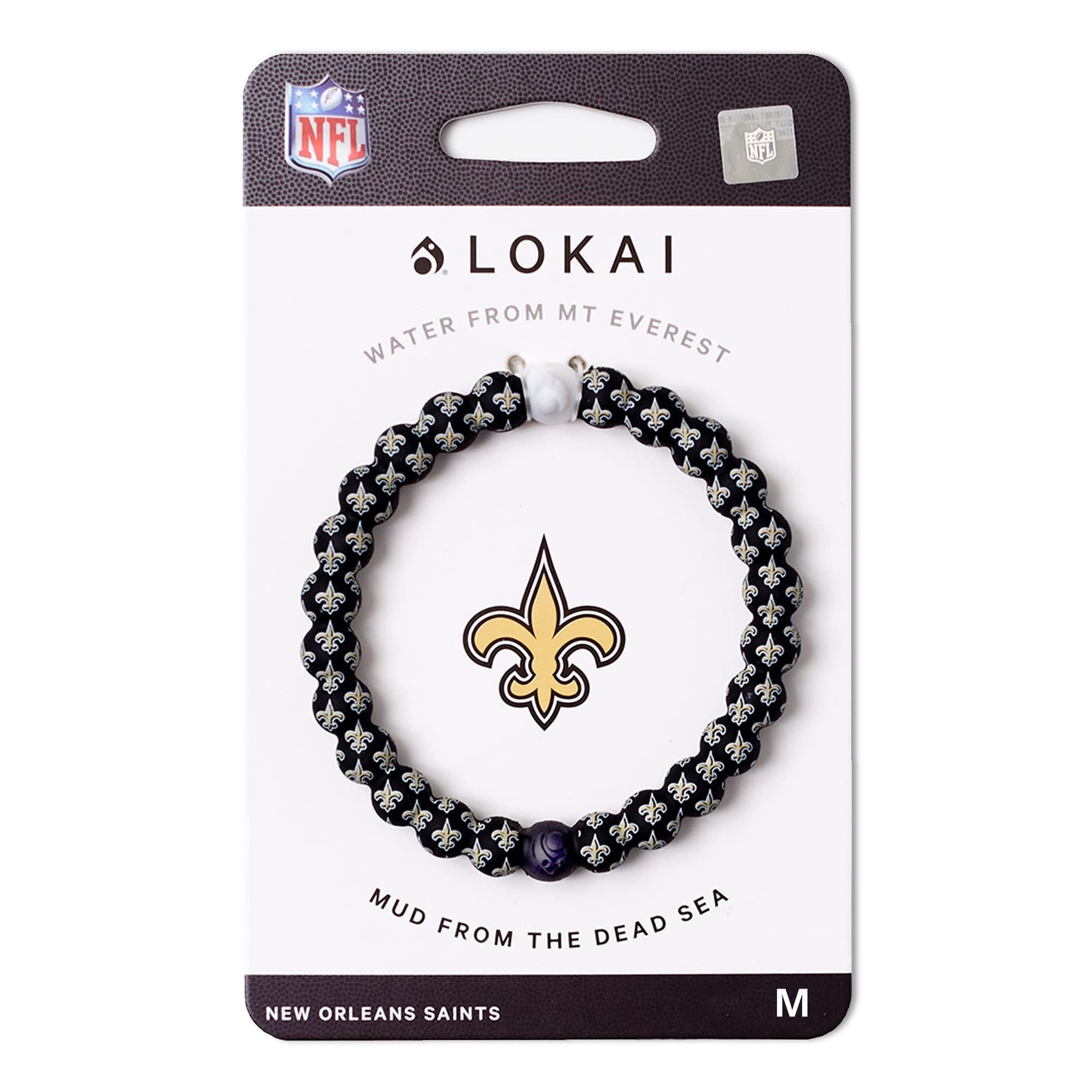 Lokai Silicone Beaded Bracelet for Men & Women, NFL Football Collection - New Orleans Saints, Logo, Medium - Silicone Jewelry Fashion Bracelet Slides-On for Comfortable Fit
