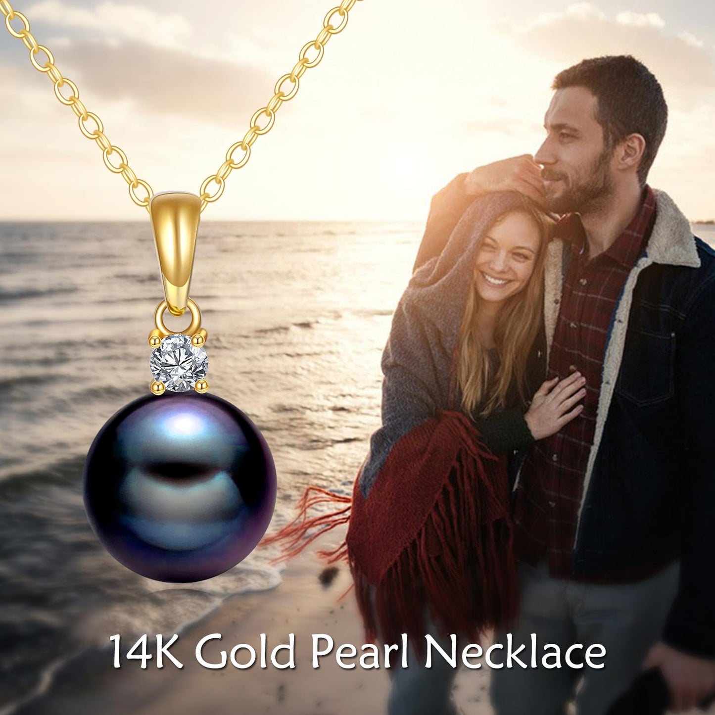 14K Gold Pearl Pendant Necklace for Women (Freshwater Cultured Pearl), Real Gold Present Jewelry Gifts for Wife Girlfriend Mother Mom, 16"-18" (4-yellow gold black pearl)