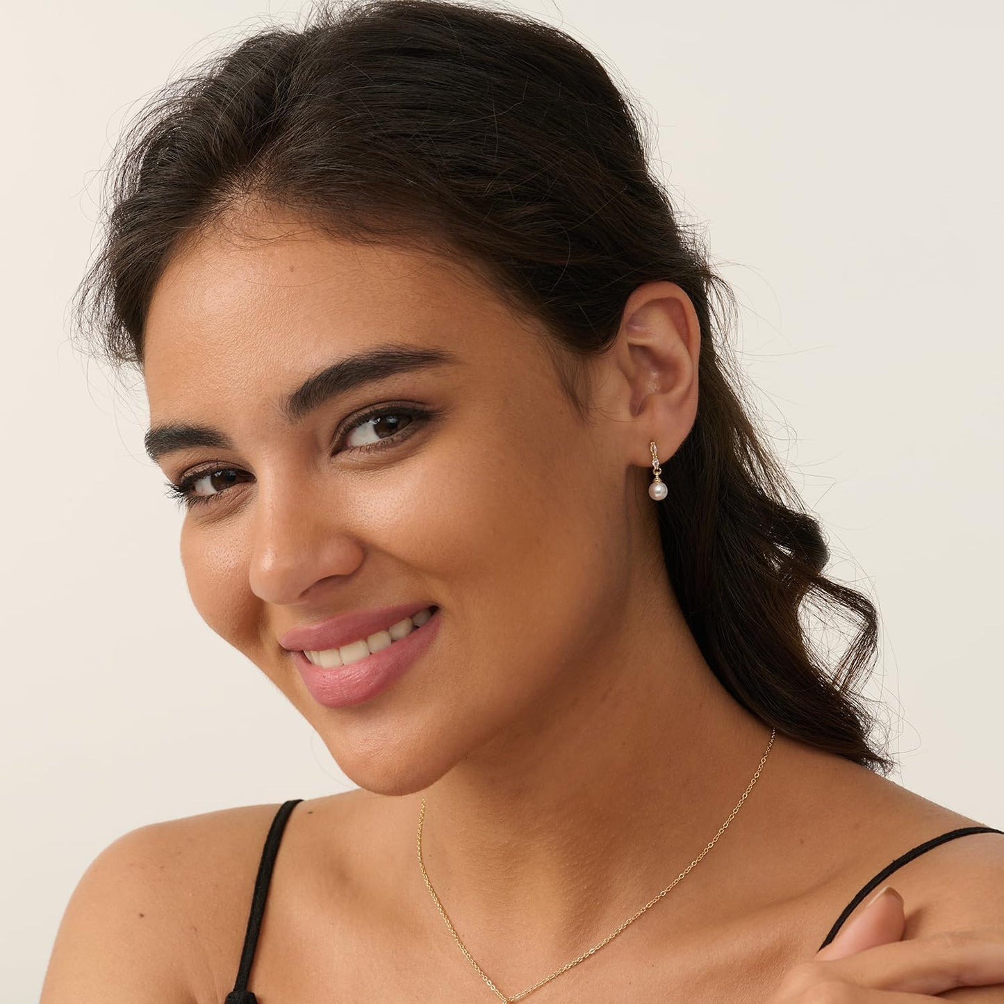 PRTGL Pearl Earrings: 14k Gold-plated Cubic Zirconia Accented Pearl Drop Wedding Engagement Earrings For Women Bridal Bridesmaid