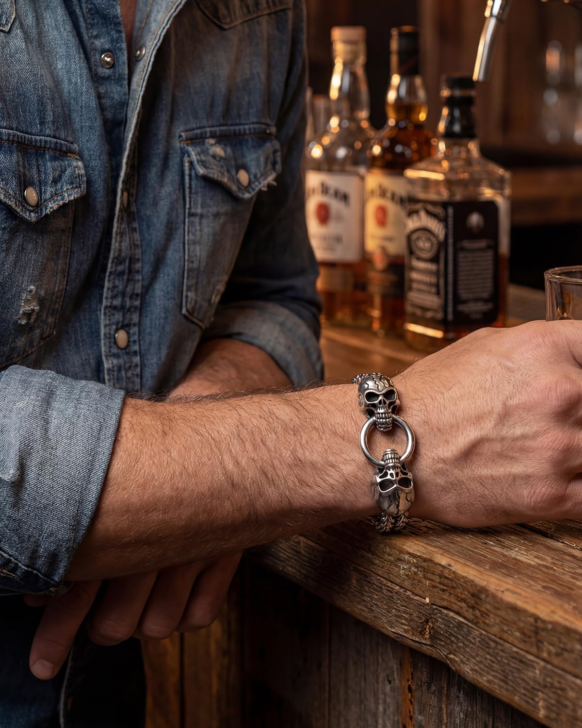 LuxGoth Stainless Steel Skull Heavy Cuban Link Chain Bracelet Gothic Punk Rock Biker Vintage Viking Skull Head Franco Link Curb Bracelet Jewelry for Men Silver GTS-B1B45001