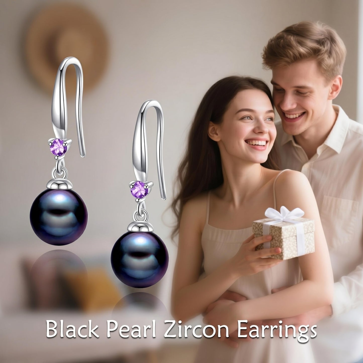 925 Sterling Silver Pearl Leverback Earrings Dangle Drop Birthstone Jewelry Gifts for Women (Black Pearl-June)