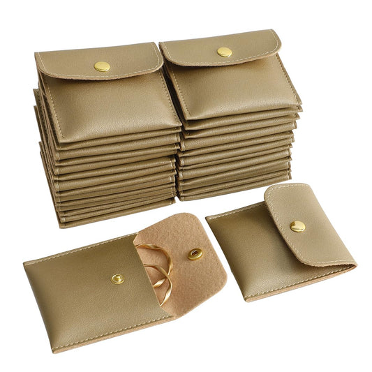 40pcs PU Leather Small Bags for Jewelry 8 x 8cm Snap Button Jewelry Packaging Bag Gold Luxury Small Favor Bags Jewelry Gift Bags for Earrings Necklaces Bracelet Ring