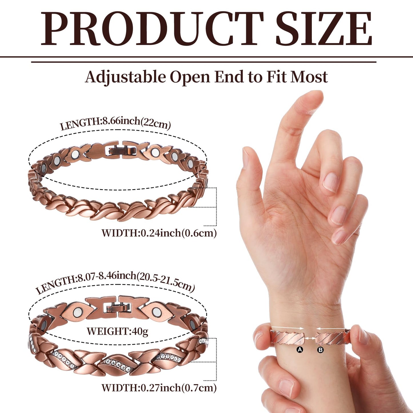 Misdary 3 Pcs Copper Magnetic Bracelets for Women Ultra Strength Magnetic Bracelet with Magnets Natural Stones Adjustable Jewelry Gift (Crystals)