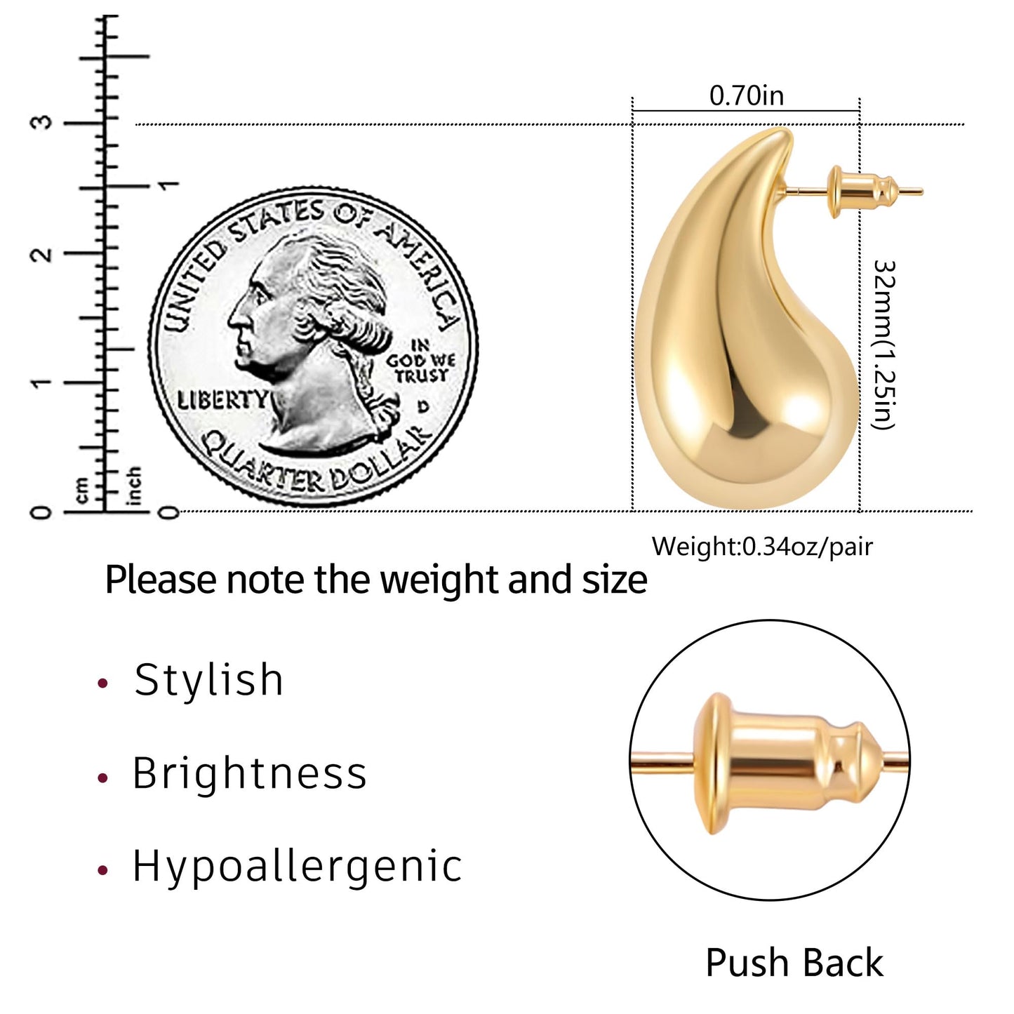 Gacimy 14K Gold Plated Teardrop Earrings Dupes for Women, Chunky Drop Earrings for Women with 925 Sterling Silver Post, 1.2Inches