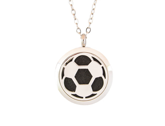 Aromatherapy Essential Oil Diffuser Stainless Steel 30MM Silver Magnetic Locket Pendant with Chain Necklace and Colored Refill Pads & Diffuser Bracelet All in a Velvet Bag (Soccer)