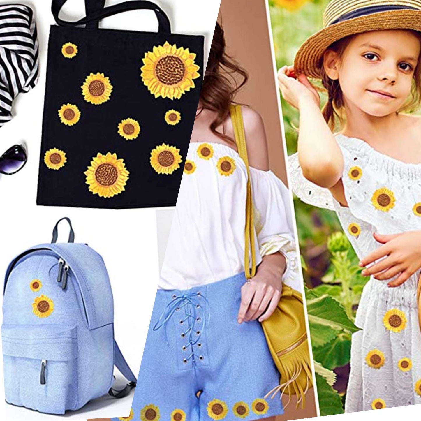 NNHOM 35 PCS Embroidered Iron-On Patches Set – Sunflower & Butterfly Designs | DIY Sewing or Heat Press Appliqué for Clothing Repair, Jeans, Jackets, Backpacks, Hats & Craft Decoration