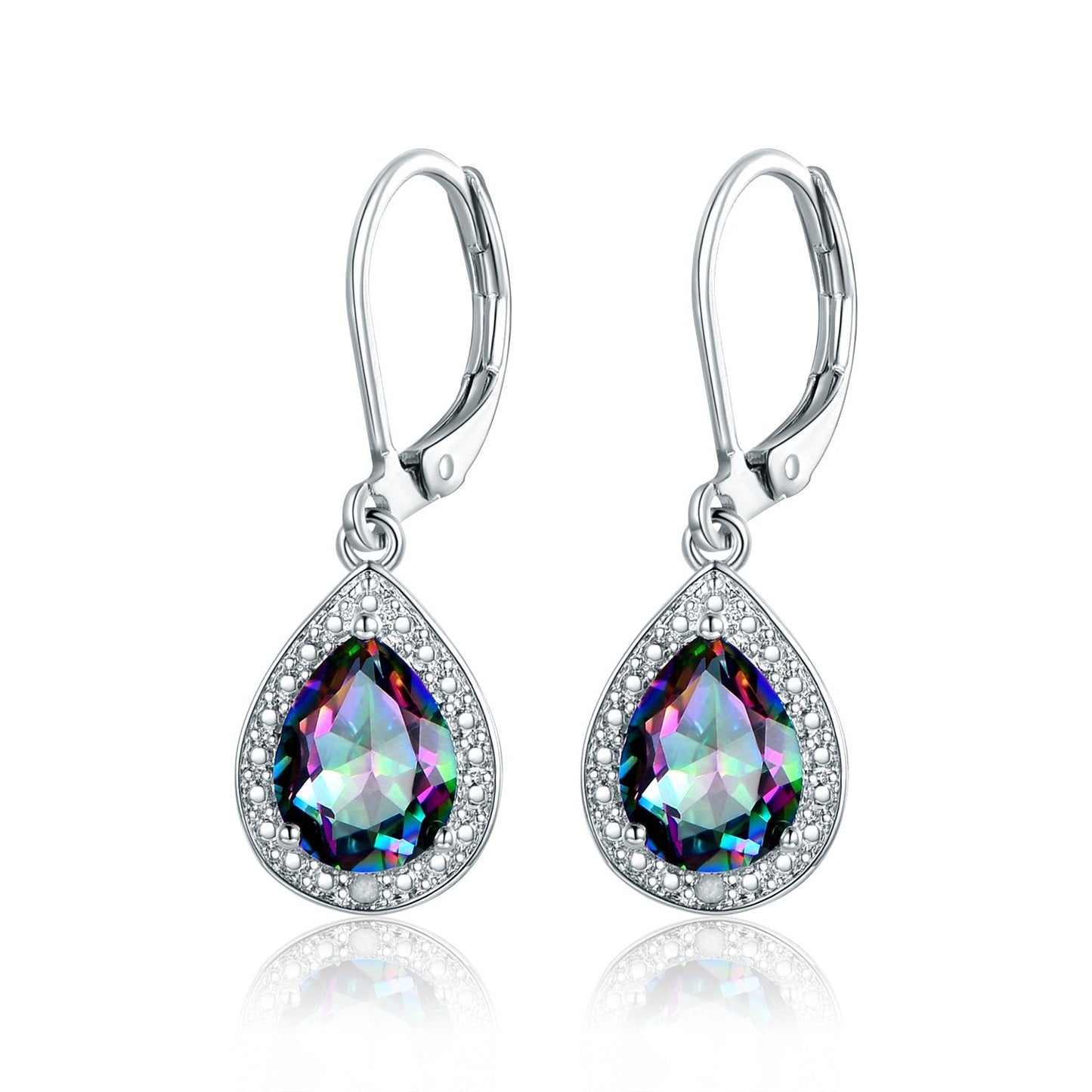 Barzel 18K White Gold Plated Created Mystic Topaz Drop Earrings With CZ Accents (Mystic Topaz)