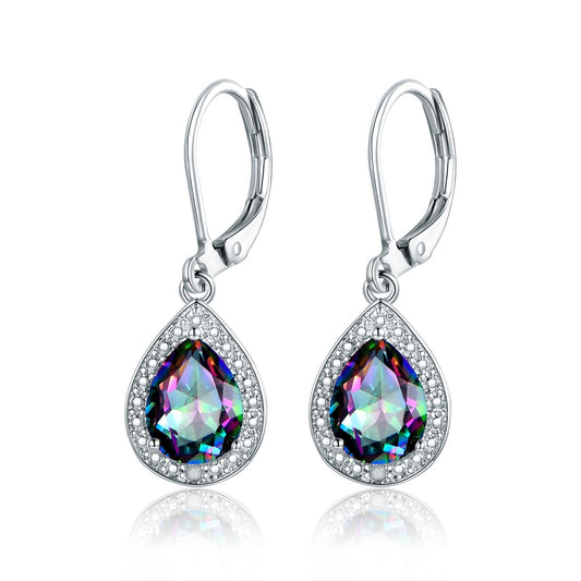 Barzel 18K White Gold Plated Created Mystic Topaz Drop Earrings With CZ Accents (Mystic Topaz)