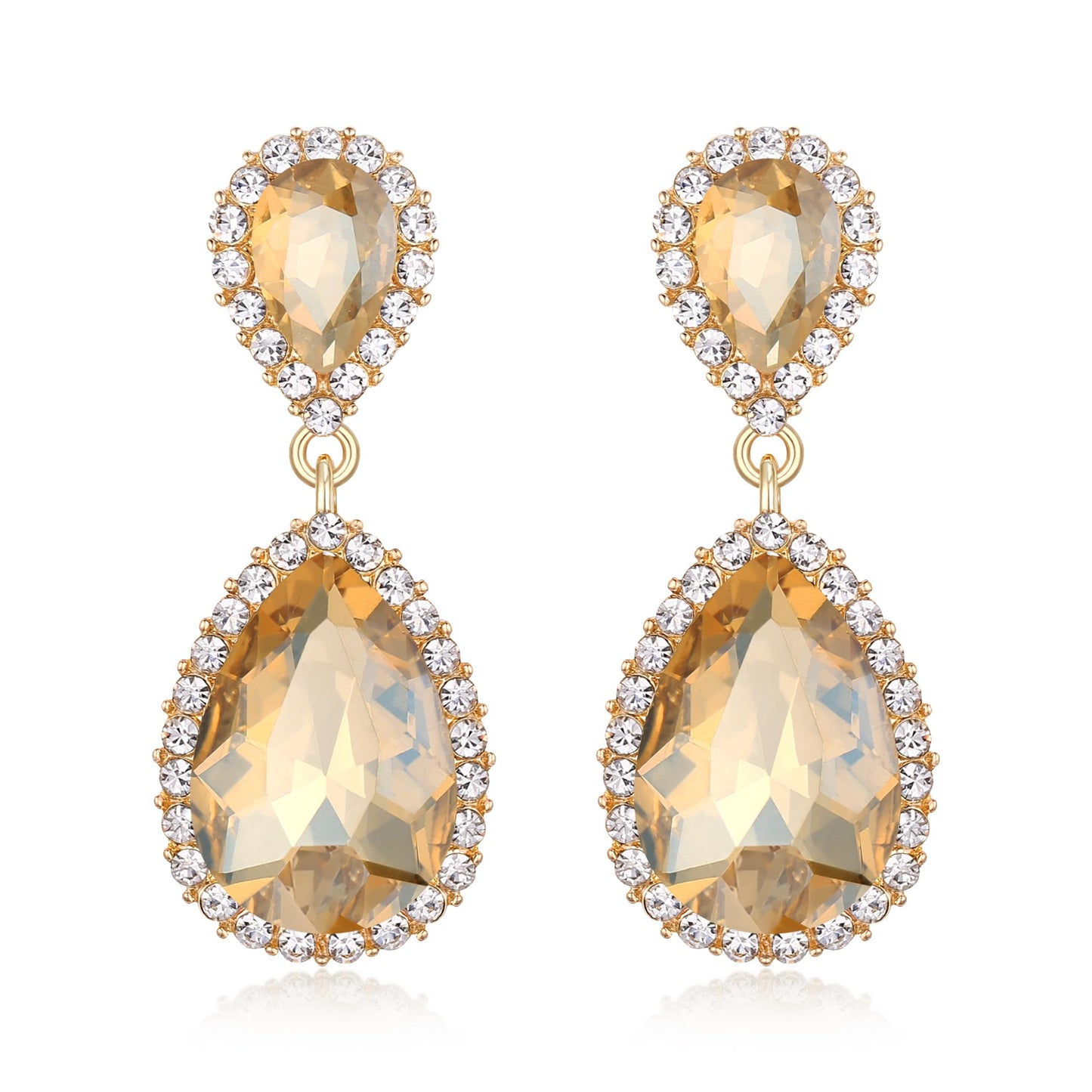 EVER FAITH Austrian Crystal Costume Party Dangle Earrings, Champagne Rhinestone Elegant Bridal Waterdrop Pierced Earrings for Women Bridesmaid