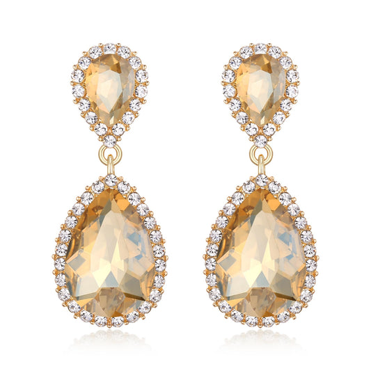 EVER FAITH Austrian Crystal Costume Party Dangle Earrings, Champagne Rhinestone Elegant Bridal Waterdrop Pierced Earrings for Women Bridesmaid